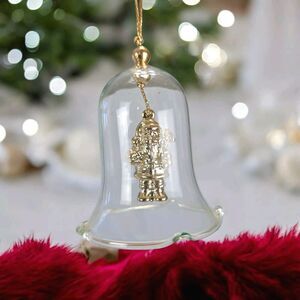 Vintage Santa Claus Clear Glass 3" Bell Ornament